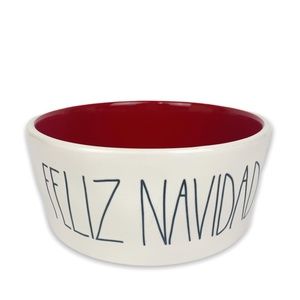 Rae Dunn Christmas FELIZ NAVIDAD Large Dog Bowl Ivory Red 64 oz New Holiday